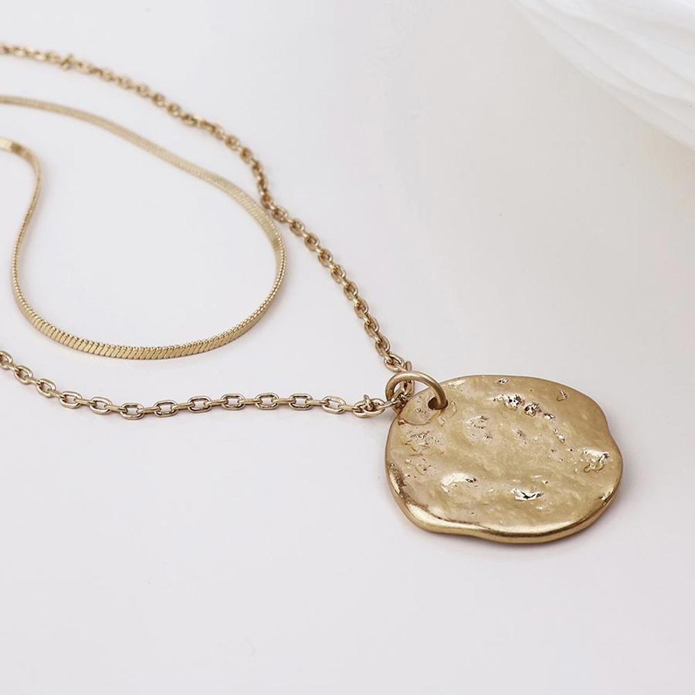 Peace of Mind Double Chain Necklace Solstice Eclipse Worn Gold